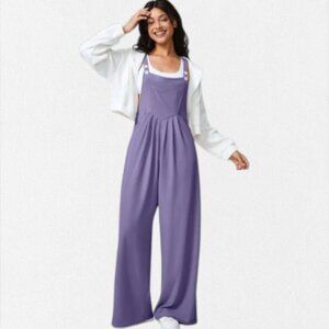 NWT Halara Pockets Waffle Casual Overalls Jumpsuit Mellow Purple XL